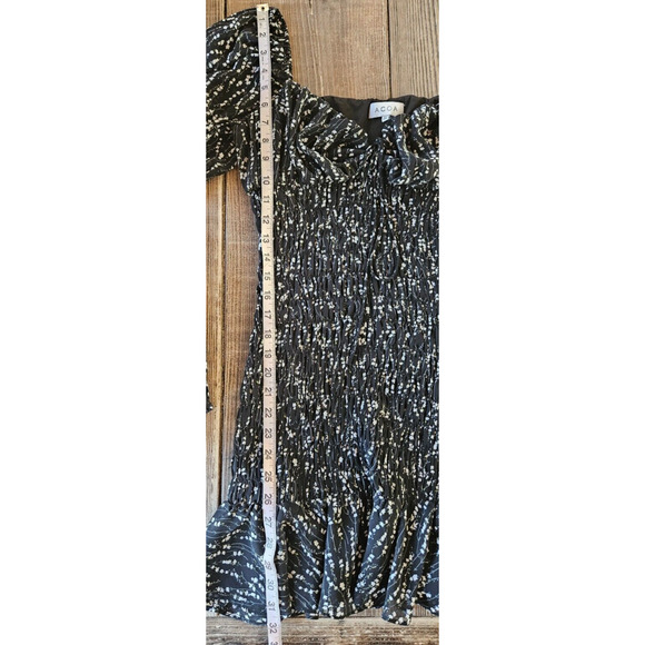 ACOA Womens Mini Dress Medium Black White Floral Smocked Long Sleeve Ruffle Boho - Picture 12 of 12